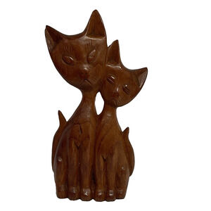 Vintage Wooden Cats Sculpture MCM Hand Carved Alley Cats 9 in X 5.5 in